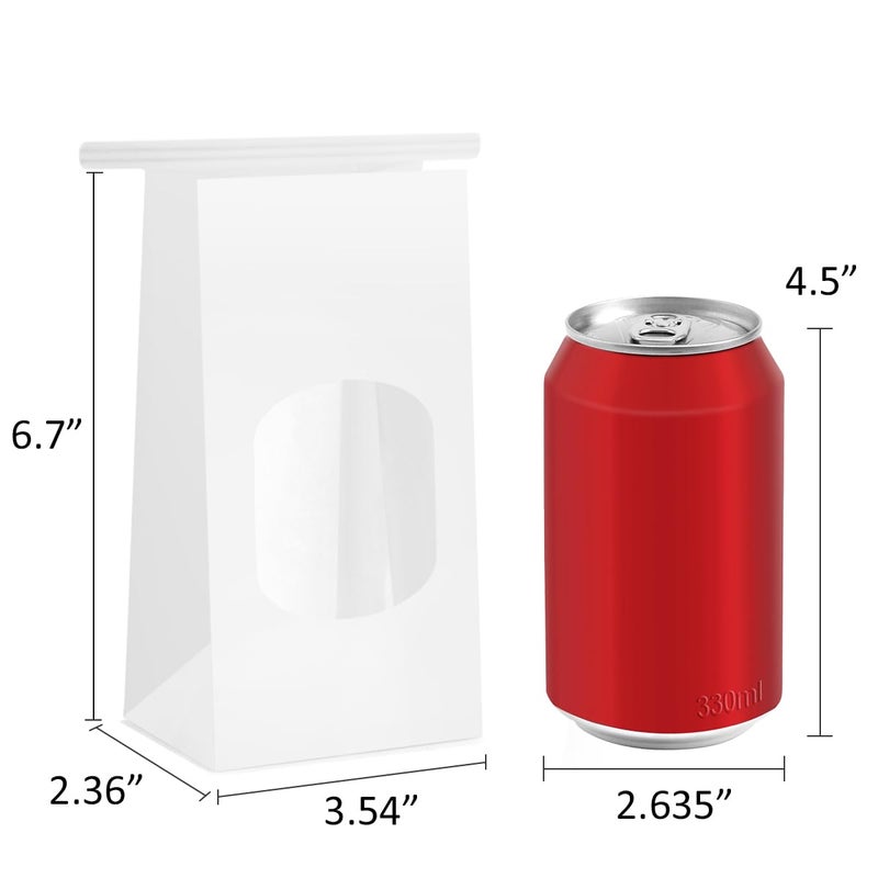 BagDream Small Bakery Bags with Window 100Pcs 3.54x2.36x6.7 Inches Tin Tie Tab Lock Kraft White Window Paper Bags for Coffee Bean, Cookies, Treat, Snack - Image 2